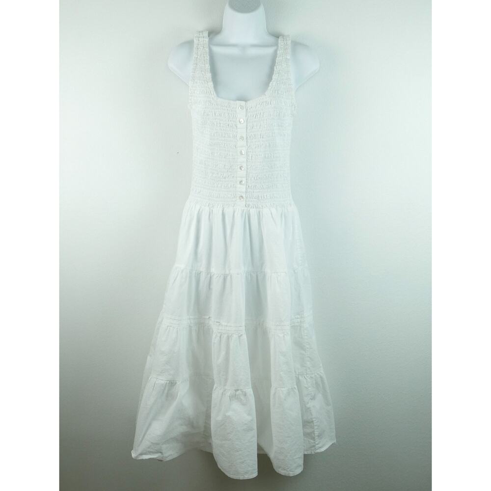 Kimchi Blue Medium Midi Dress White Cotton Shirred Tiered Coastal Cottagecore